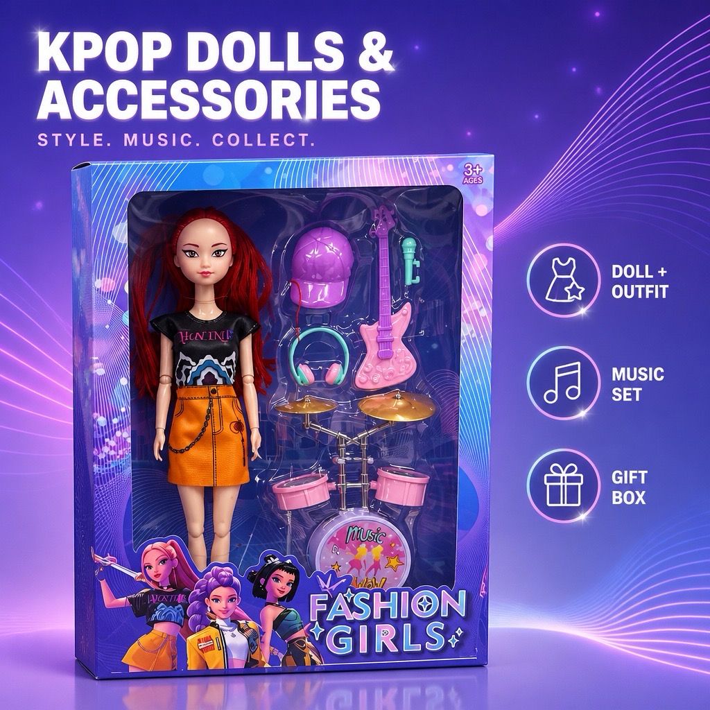 KPOP Style Dolls &amp; Musical Instruments Doll Set, Color: Red Hair