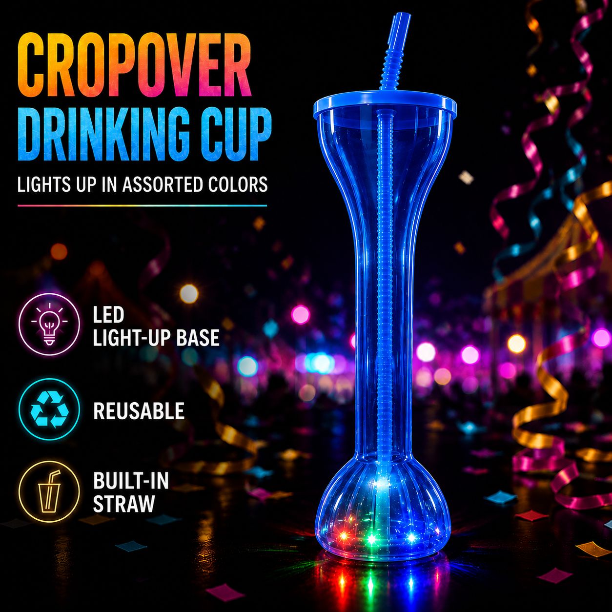 12" Flashing Lights Drinking Bottles with Straw