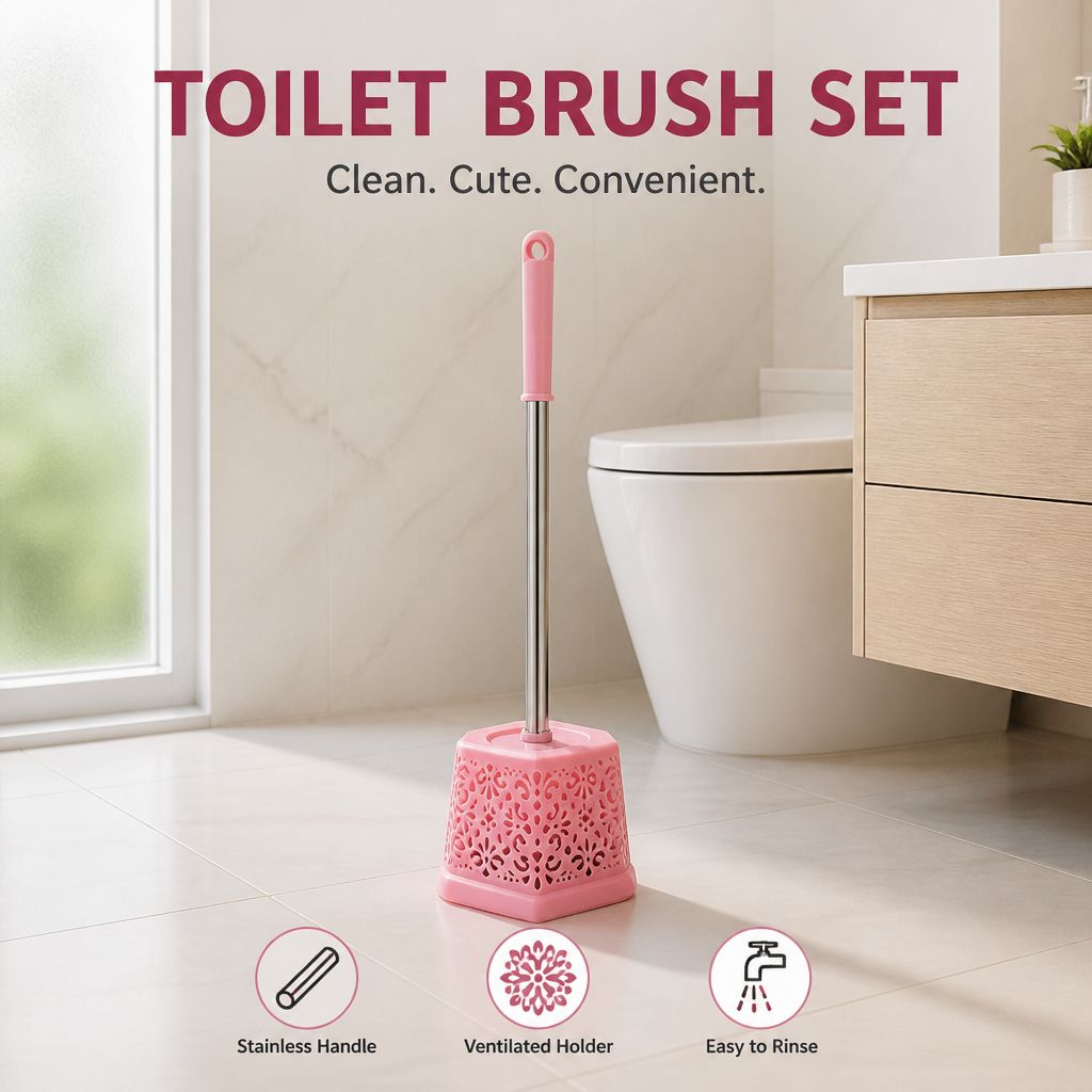 Toilet Brush Set, Color: Light Pink