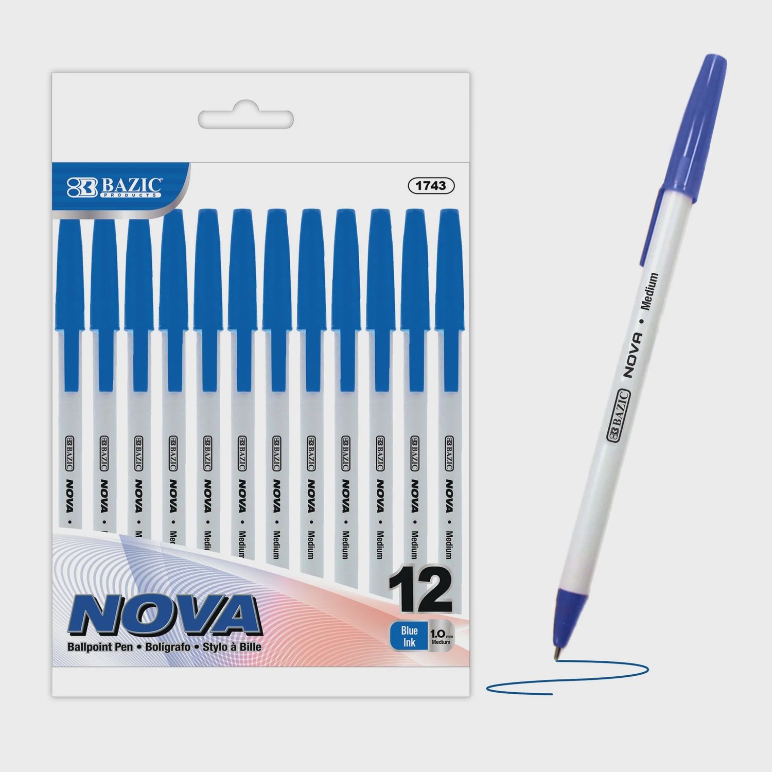 BAZIC 12pcs NOVA Blue Ballpoint Pen
