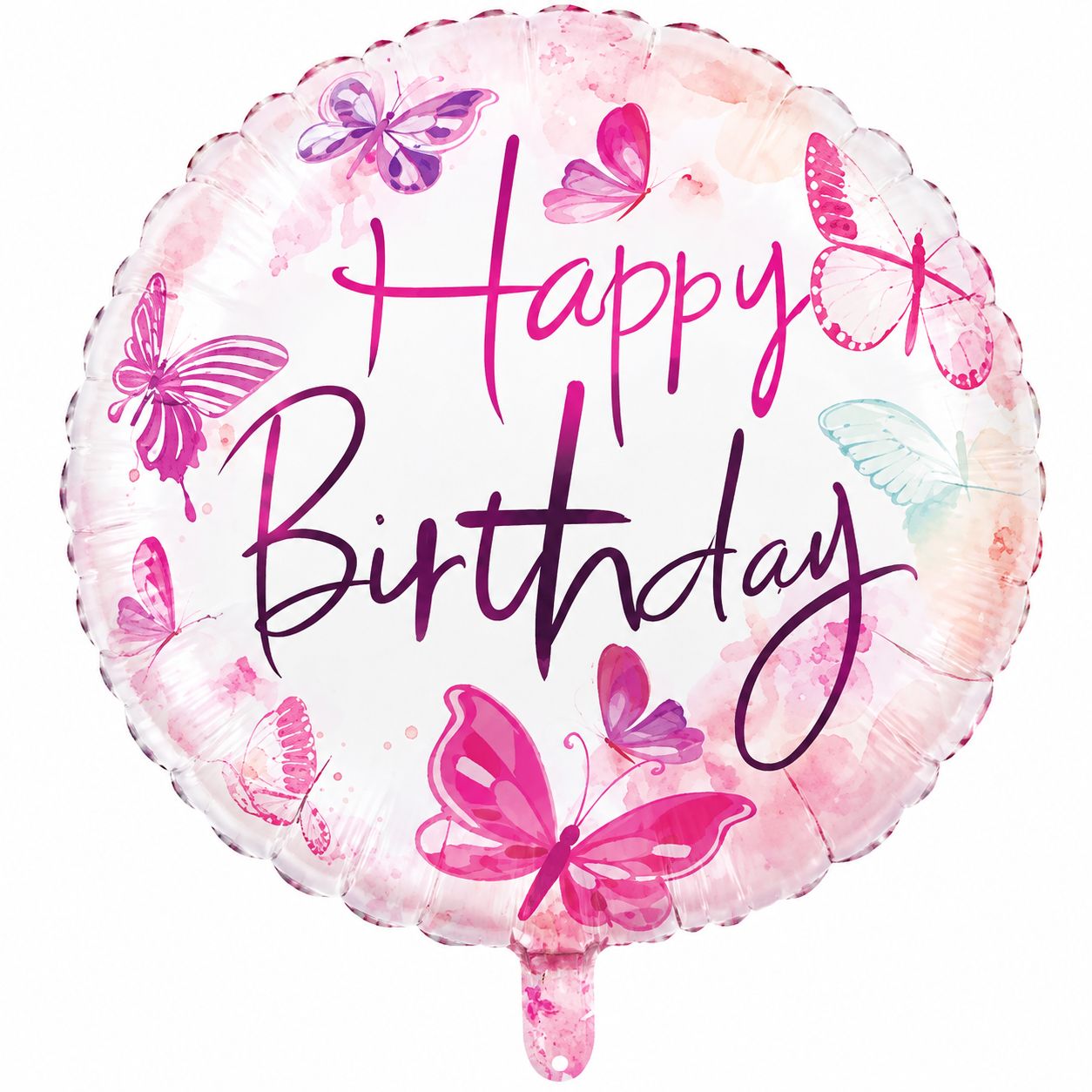 18" Happy Birthday Pink &amp; Purple with Butterflies Foil Balloon