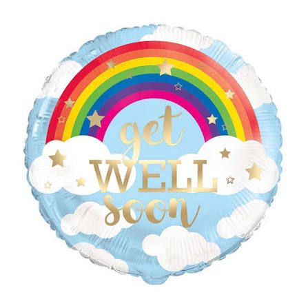 18" Get Well Soon Rainbow &amp; Cloud Foil Balloon