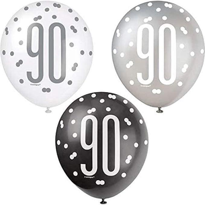 6pcs 12" Dots 80th Birthday Balloons (Silver, Black &amp; Cream)