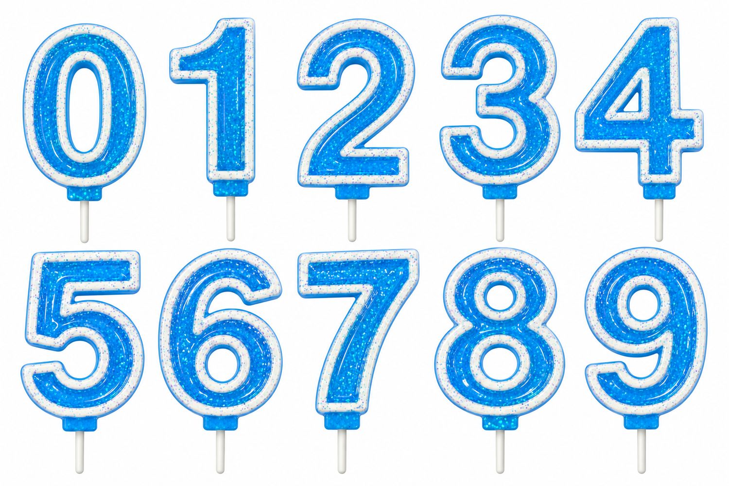 3" Blue & White Glitter Number Candle (Numbers Vary)