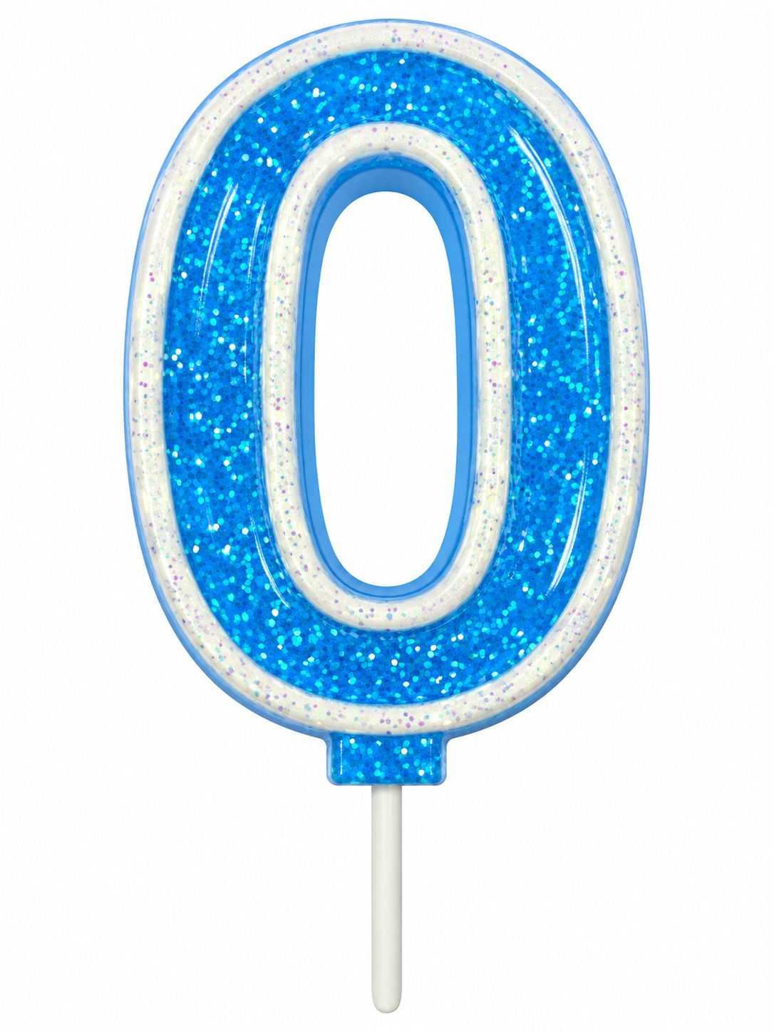 3" Blue &amp; White Glitter Number Candle (Numbers Vary), Number: #0
