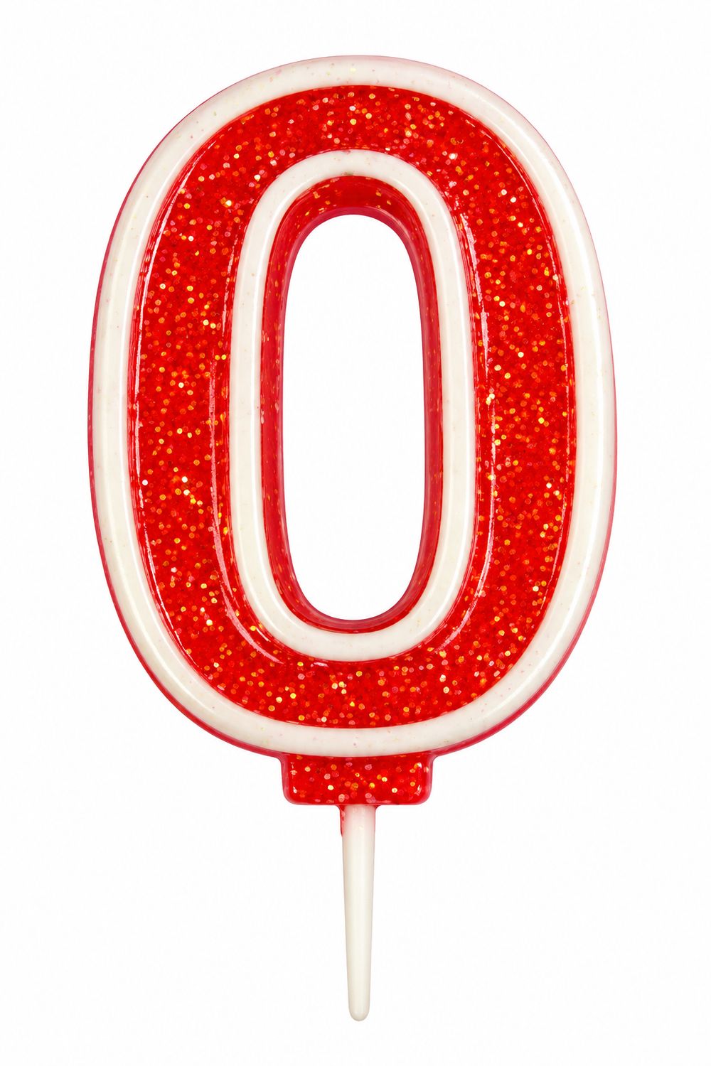 3" Red &amp; White Glitter Number Candles, Number: #0