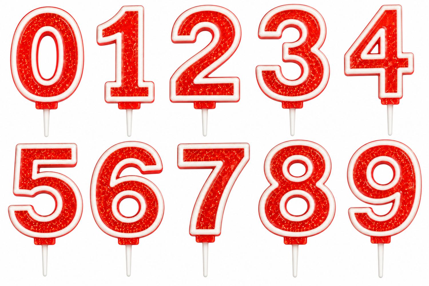 3" Red & White Glitter Number Candles