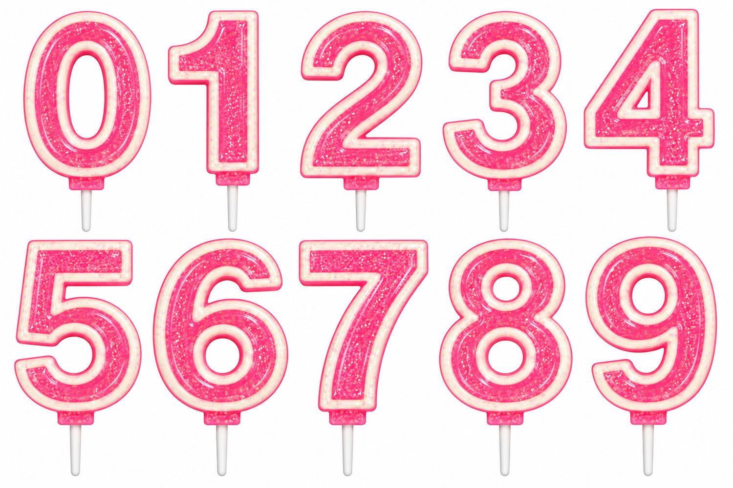 3" Pink & White Glitter Number Candle