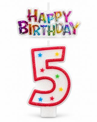 Number 5 Glitter Number Candle and Decoration