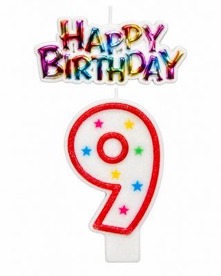 Number 9 Glitter Number Candle and Decoration