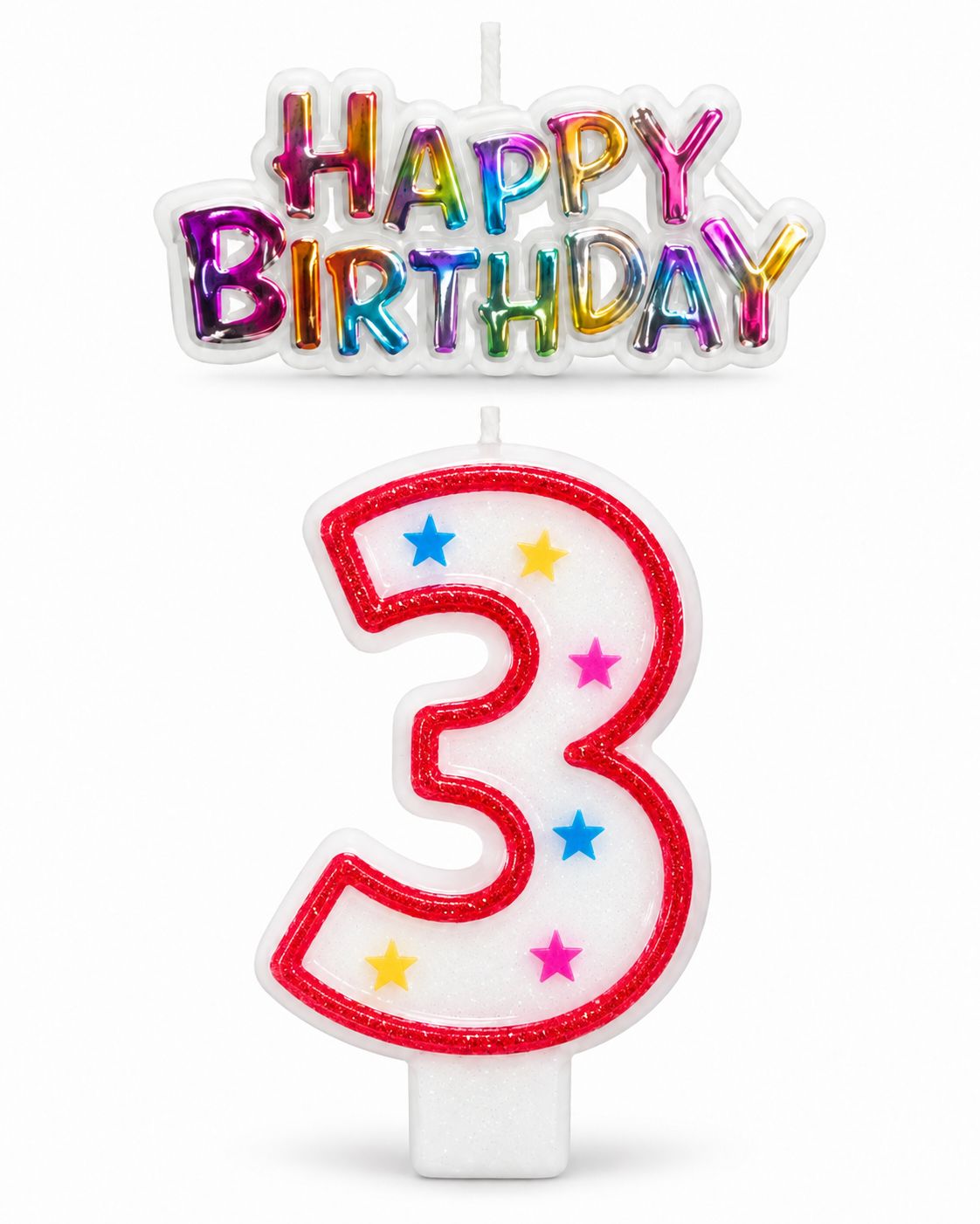 Number 3 Glitter Number Candle and Decoration