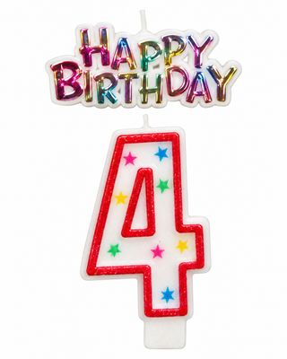 Number 4 Glitter Number Candle and Decoration