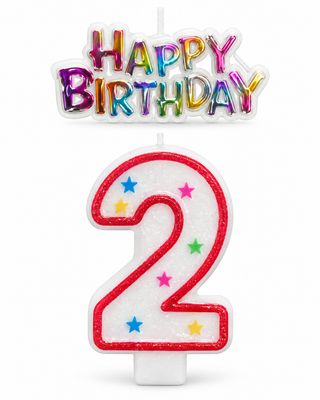 Number 2 Glitter Number Candle and Decoration
