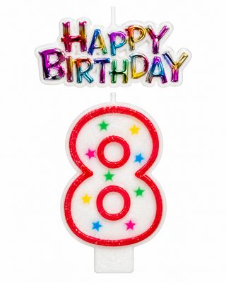Number 8 Glitter Number Candle and Decoration