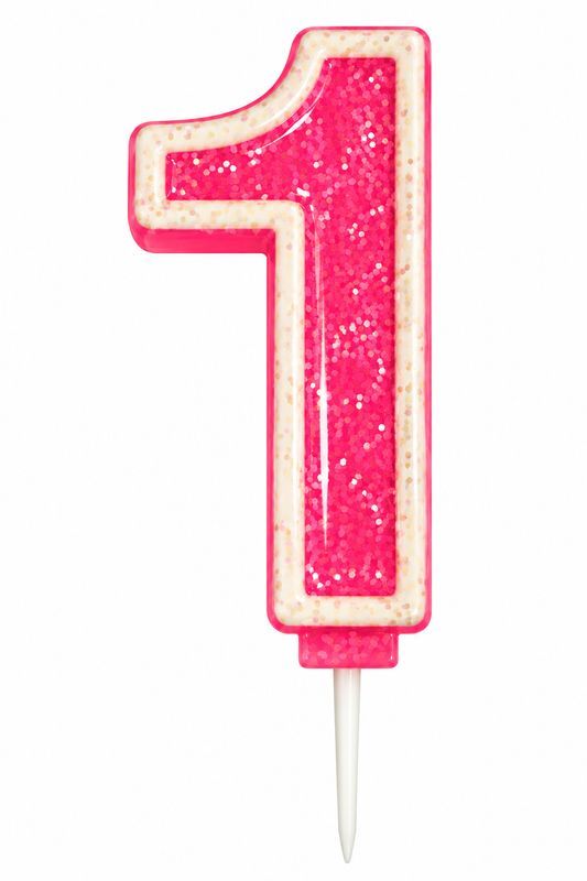 Number 1 Pink Glitter Number Candle