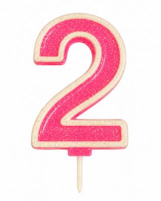 Number 2 Pink Glitter Number Candle