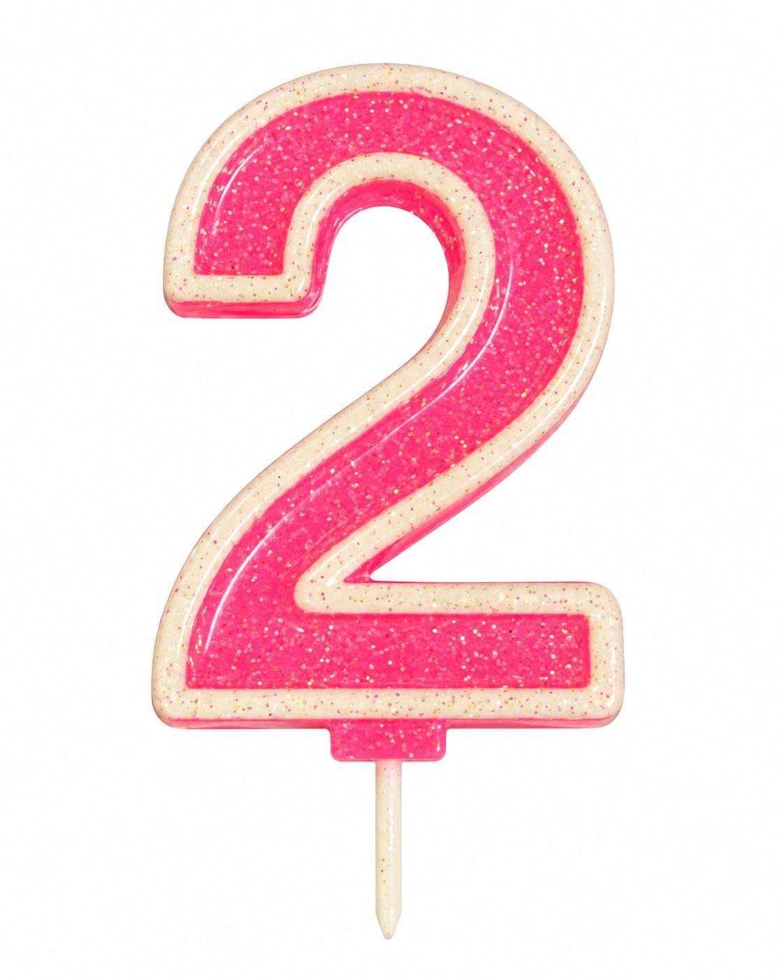 Number 2 Pink Glitter Number Candle