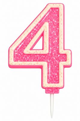 Number 4 Pink Glitter Number Candle