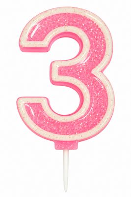 Number 3 Pink Glitter Number Candle