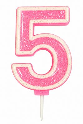 Number 5 Pink Glitter Number Candle
