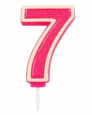 Number 7 Pink Glitter Number Candle