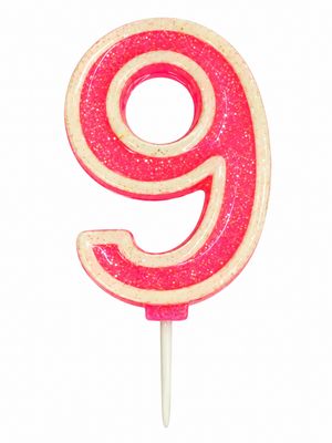 Number 9 Pink Glitter Number Candle
