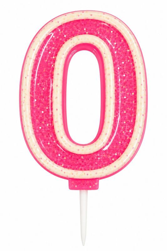 Number 0 Pink Glitter Number Candle