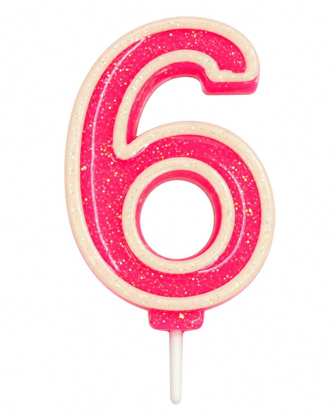 Number 6 Pink Glitter Number Candle