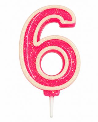 Number 6 Pink Glitter Number Candle