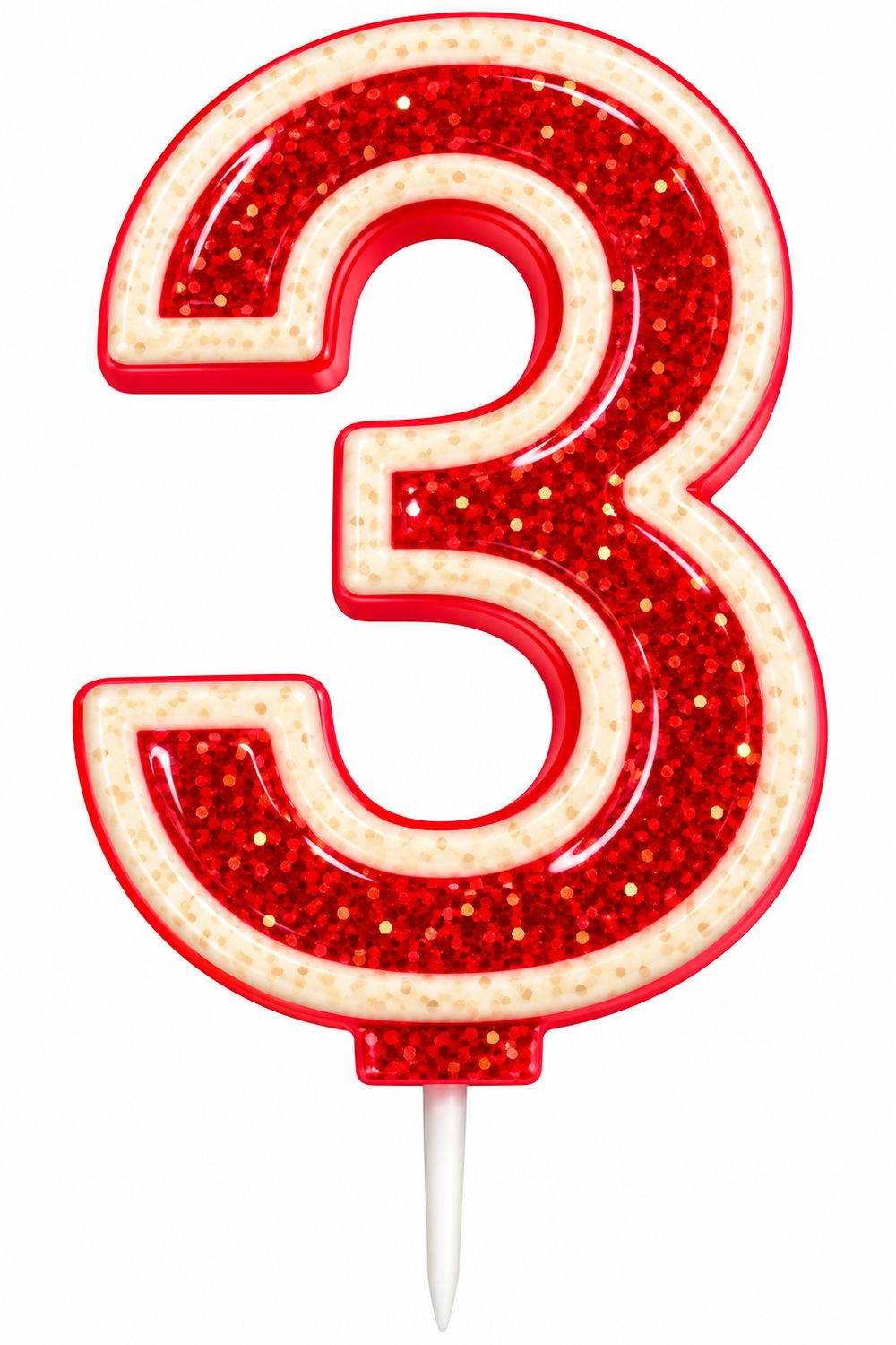 Number 3  Red Glitter Number Candle