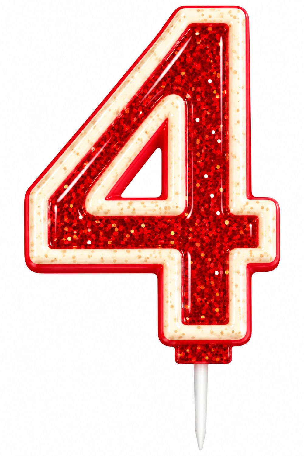 Number 4 Red Glitter Number Candle