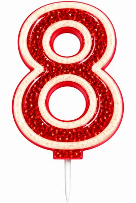 Number 8 Red Glitter Number Candle
