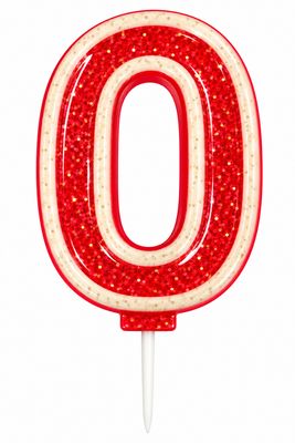 Number 0 Red Glitter Number Candle