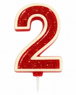 Number 2  Red Glitter Number Candle