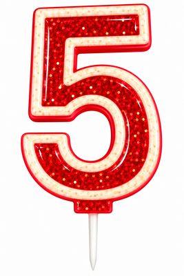 Number 5 Red Glitter Number Candle