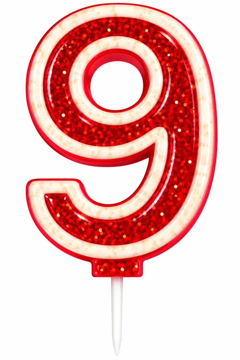 Number 9 Red Glitter Number Candle