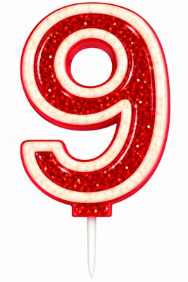 Number 9 Red Glitter Number Candle