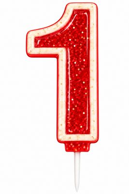 Number 1 Red Glitter Number Candle