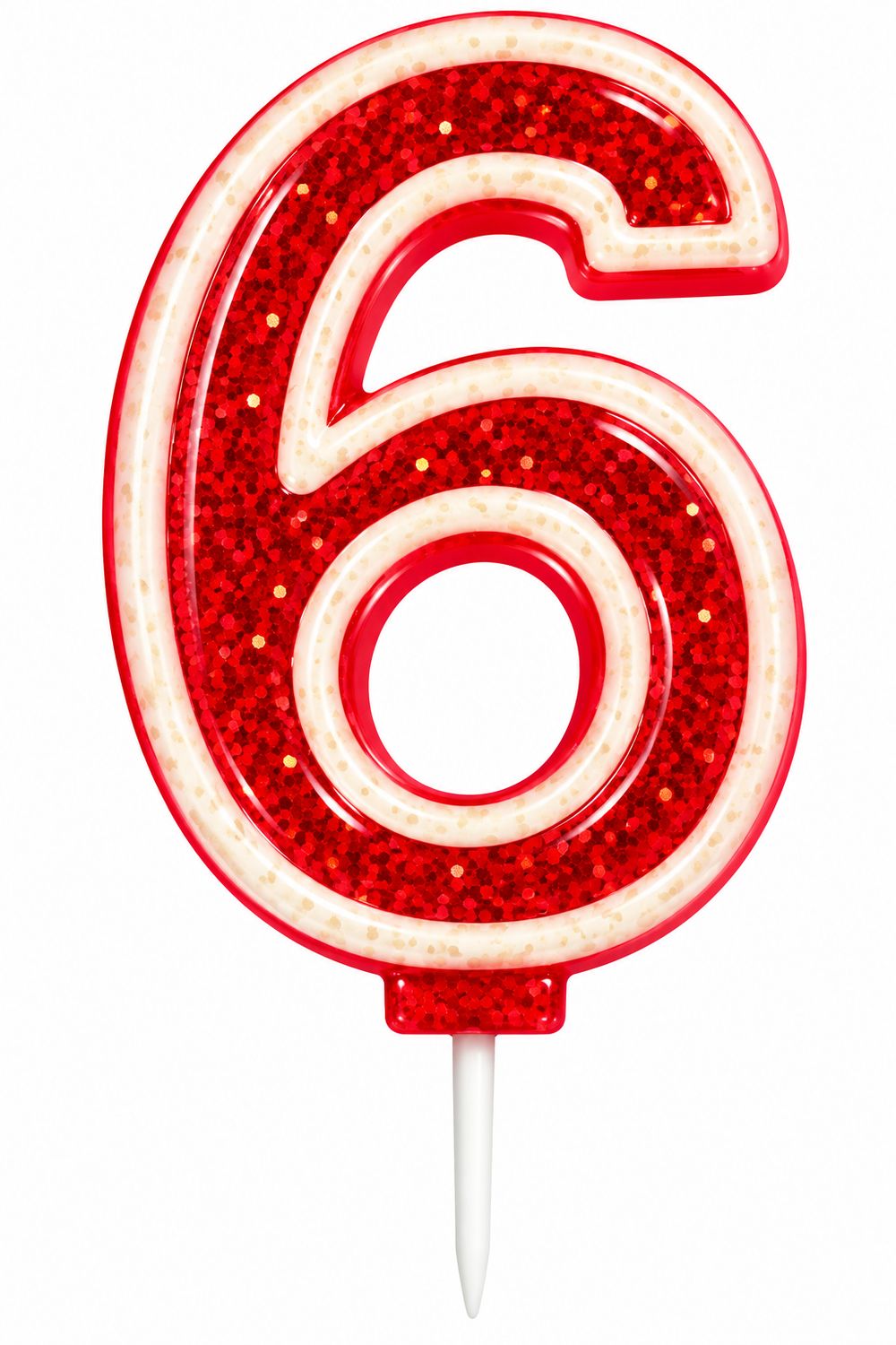 Number 6  Red Glitter Number Candle