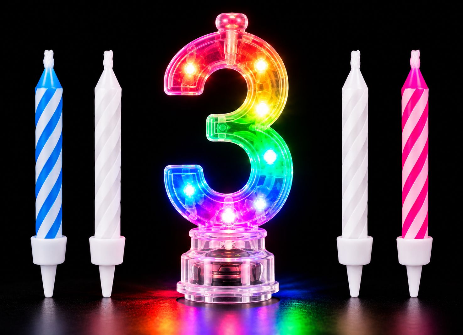 Number 3 Multicolor Flashing Candle