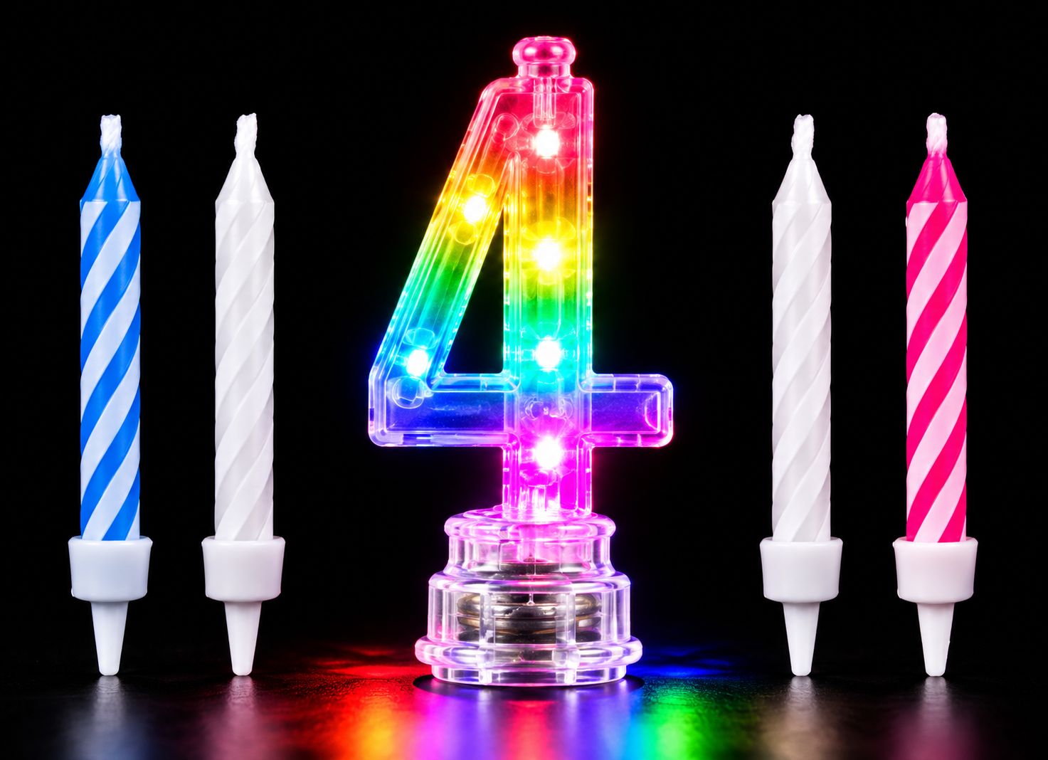 Number 4 Multicolor Flashing Candle