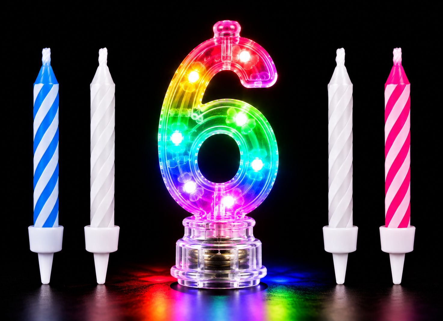 Number 6 Multicolor Flashing Candle