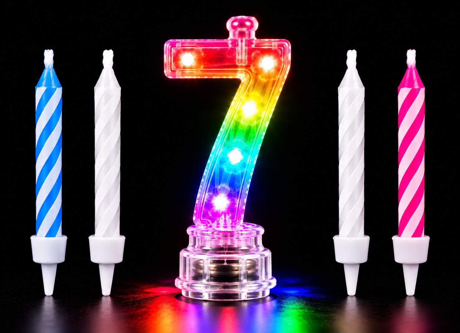 Number 7 Multicolor Flashing Candle