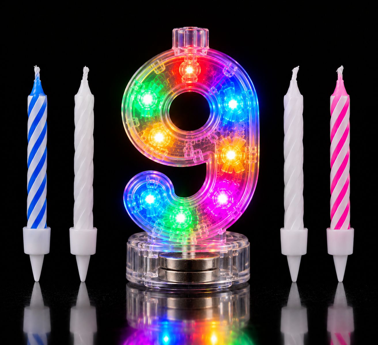 Number 9 Multicolor Flashing Candle