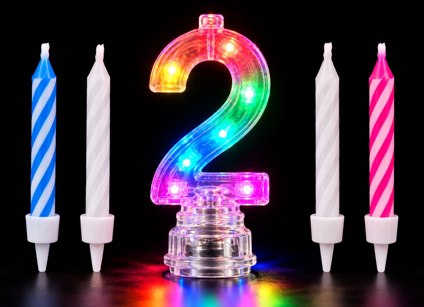 Number 2 Multicolor Flashing Candle