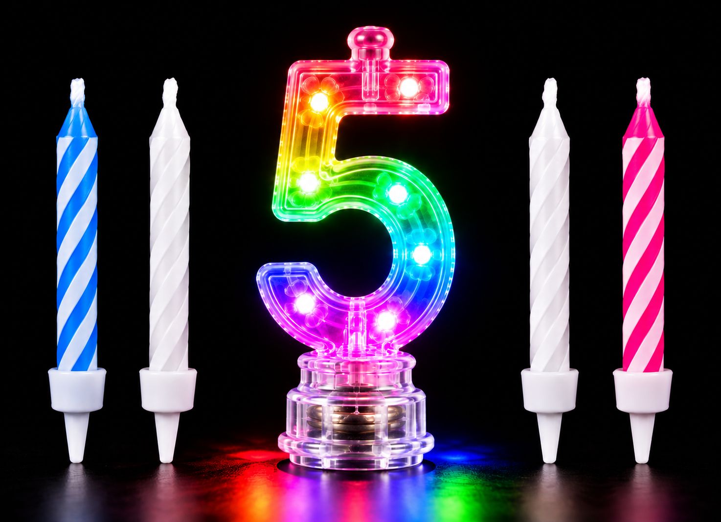Number 5 Multicolor Flashing Candle