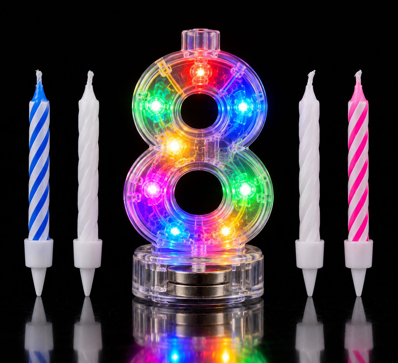 Number 8 Multicolor Flashing Candle