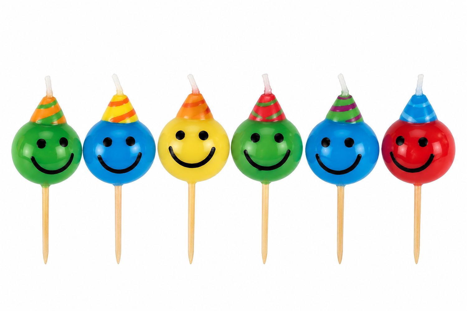 6pcs Smiley Face Multicolor Party Candles
