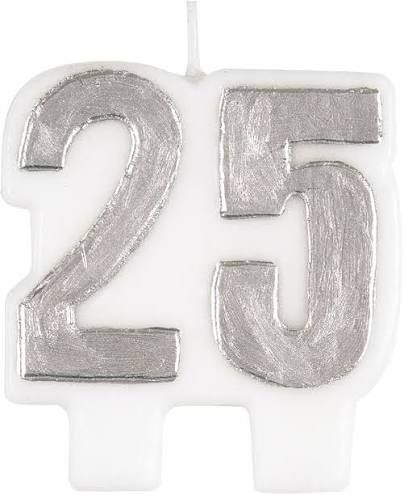 Number 25 Silver Party Candle
