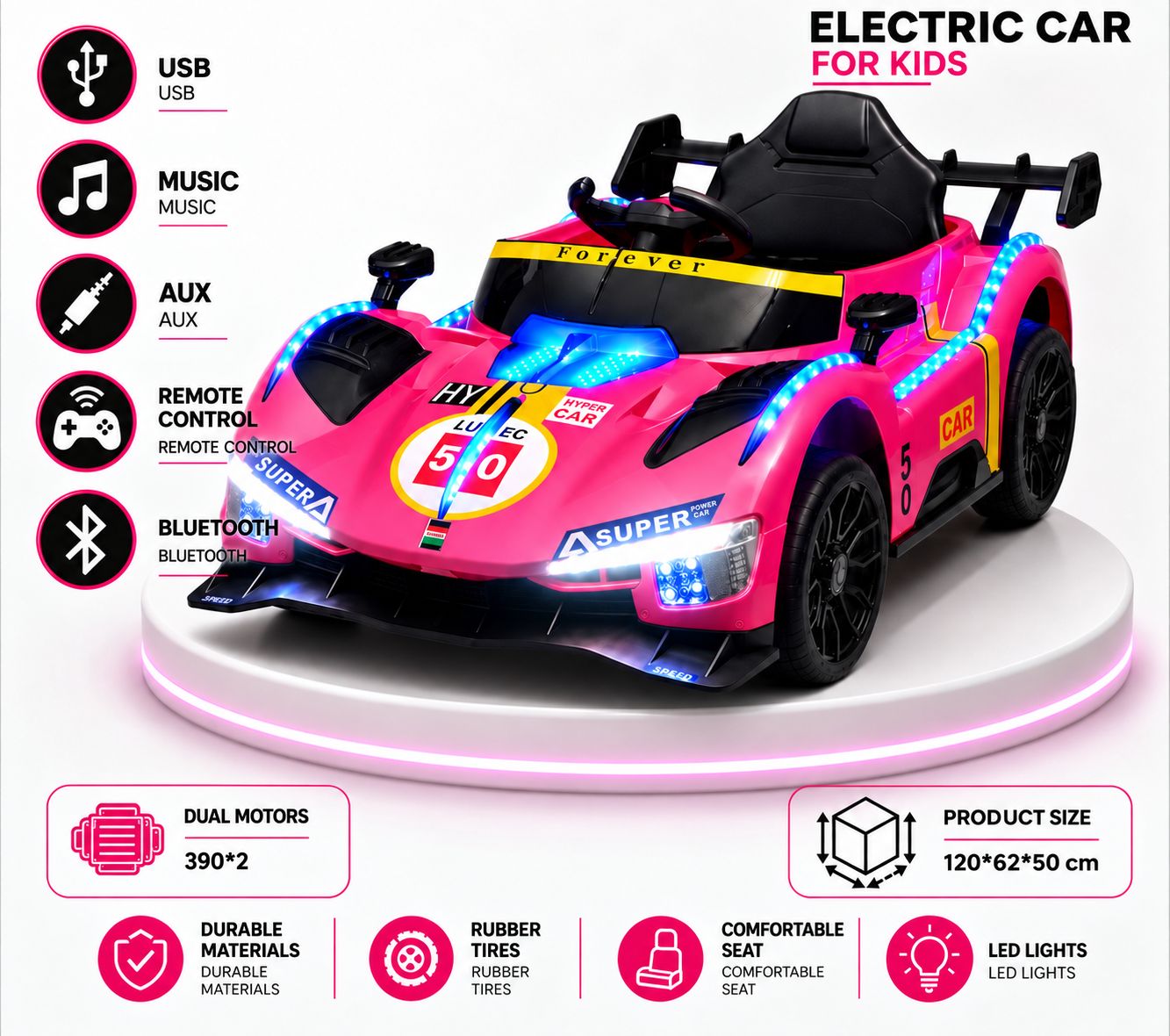 120x62x50cm Pink Electric Car